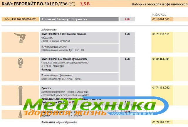 Диагностический набор EUROLiGHt F.O.30 LED-E36 (3,5) (KaWe) 